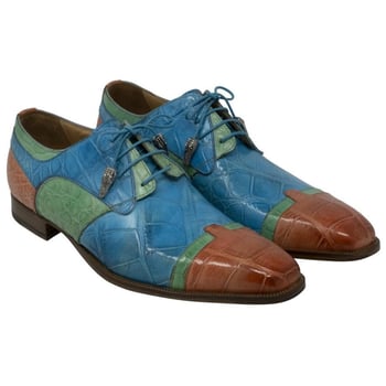 Mauri "Stephen" 4921 Salmon / Emerald Green / Light Blue Genuine Body Alligator Hand-Painted Dress Shoes.