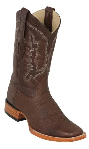 Los Altos Grasso Brown Genuine Smooth Ostrich Leather Wide Square Toe Cowboy Boots 82G79707