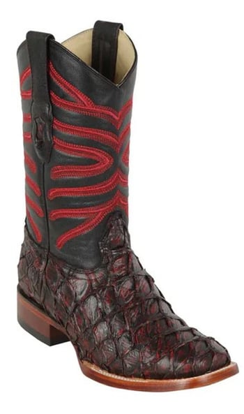 Los Altos Black  Cherry Genuine Pirarucu Fish Square Toe Cowboy Boots 8221018