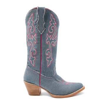 Ferrini Ladies "Billie Jean" Dusty Blue Synthetic Jean Leather Snipped Toe Cowgirl Boots 85161-26