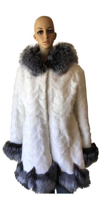 Winter Fur Ladies White Navy Genuine Mink Paws 3/4 Coat W69Q03WT.