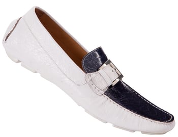 Mauri  "9133/1" White / Blue Genuine Ostrich Leg / Ostrich Loafer Shoes