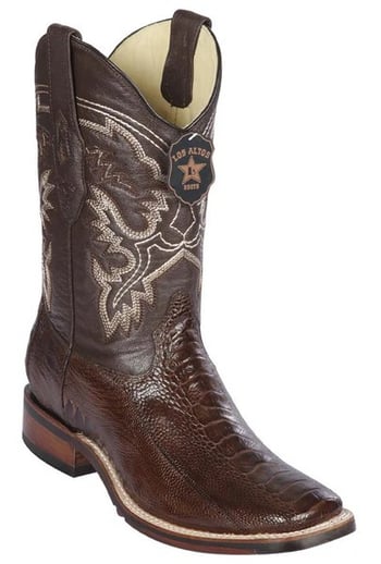 Los Altos Brown Genuine Ostrich Leg Wide Square Toe Cowboy Boots 8260507