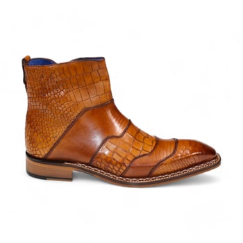 Emilio Franco "Lucio" Cognac Genuine Italian Croco/Tejus/Snake Print Leather Ankle Boots.