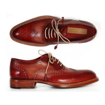 Paul Parkman 027B Burgundy/Camel Genuine Leather Wingtip Oxfords