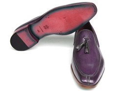 Paul Parkman 083 Purple Genuine Leather Hand-Painted Loafer Shoes With Tassel