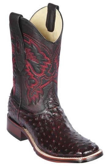 Los Altos Black Cherry Ostrich Caiman Wide Square Toe Cowboy Boots 8260318