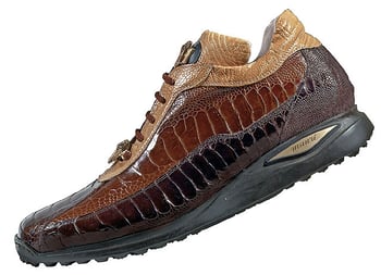 Mauri "Desert" 8727 Dark Brown / Kango Tabac / Light Caramel Genuine  All-Over Ostrich Sneakers With Gold Mauri Alligator Head