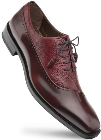 Mezlan "Postdam" Burgundy Genuine Calfskin / Deerskin Leather Bal Oxford Shoes 16409.