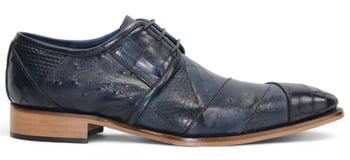 Duca Di Matiste Imperio Ocean Blue Genuine Italian Calf Leather Crocodile-Ostrich-Lizard Print Derby Shoes.