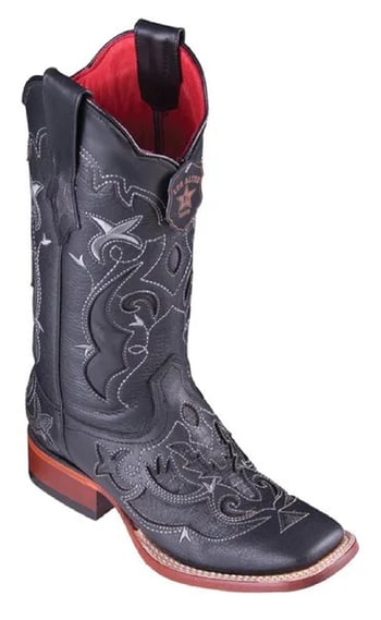 Los Altos Women's Sanded Black Genuine Teju Leather Wide Square Toe Cowgirl Boots 32R0774