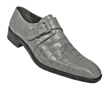 Mauri "2713" Medium Grey All Over Genuine Baby Alligator Monk Strap Shoes.