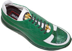 Mauri 8702 Leaf Green/White Genuine Alligator And Mauri Embossed Nappa Leather Sneakers With Gold Mauri Alligator Head