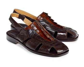 Mauri 1867 Sport Rust Genuine Ostrich Leg / Bicolore Brown / Cognac Hornback Sandals.