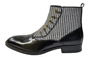 Giovanni "Kendrick" Black / White Tweed Fabric / Calfskin Ankle Spat Boots