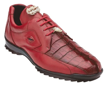 Belvedere "Vasco" Red Genuine Hornback Crocodile / Soft Calf Casual Sneakers with Eyes 336122.