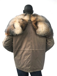 G-Gator Style 8020 Men's Khaki Cotton Parka with Fox Fur Trim Hooded