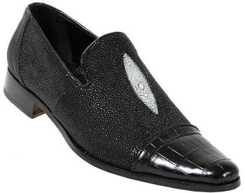 Mauri 4182 Black Genuine Alligator / Stingray Loafer Shoes.