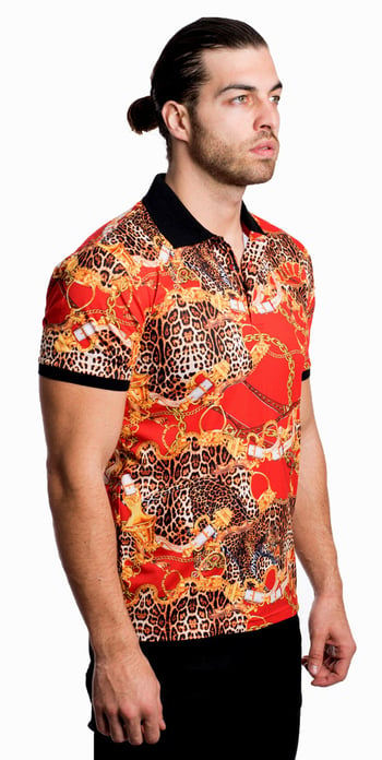 V.I.P. Red / Gold / Black Multi-Pattern Short Sleeve Polo Shirt VPK20