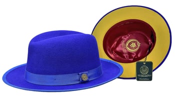 Bruno Capelo Royal Blue / Gold Bottom Australian Wool Fedora Dress Hat PR-311.