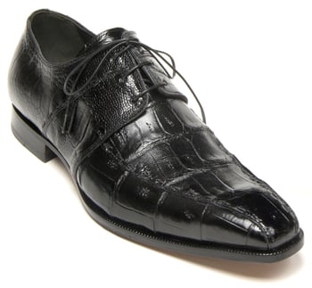 Mauri "Portico" 4680 Black Genuine Baby Crocodile / Ostrich Leg Dress Shoes