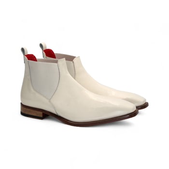 Emilio Franco Leonardo Beige Italian Patent Leather Ankle Boots 