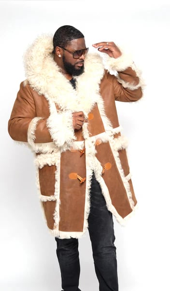 G-Gator 4930 Trench Coat Brown Mongolian Fur Toggle Closure