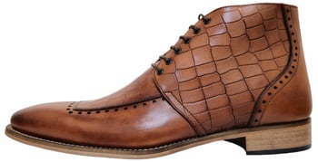 Duca Di Matiste 67 Cognac Alligator Embossed Calfskin Lace-Up Dress Ankle Boots