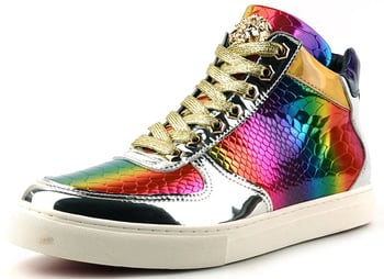 Fiesso FI2384 Multi-Color PU Leather Lace-Up High-Top Sneaker