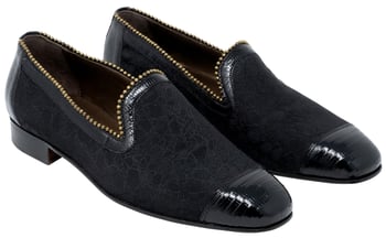 Mauri "Finesse" 3073 Black Genuine Lizard / Fabric Loafer Shoes.