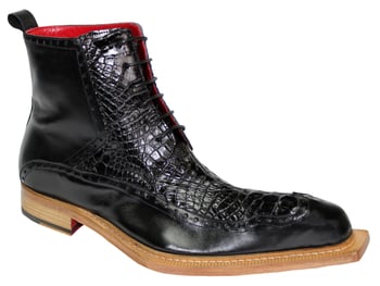 Fennix Italy Colton Black Alligator and Calf-Skin Leather Ankle Boots