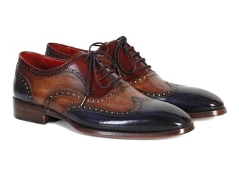 Paul Parkman ''PP2278'' Navy / Taupe / Wine Genuine Leather Wingtip Oxfords Shoes.