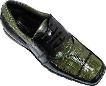 Mauri "Boston Common" 9162 Money Green Genuine Ostrich Leg / Baby Crocodile / Nappa Leather Shoes