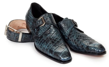 Mauri "Pompeii" 4118 Bicolore Blue - Black Genuine All-Over Body Alligator Hand Painted Dress Shoes