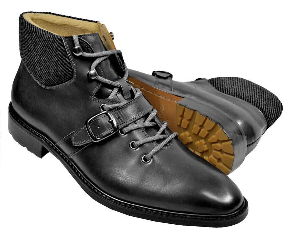 Giovanni Mens Leather & Tweed Wingtip Ankle Dress Boots Black Leather  - Size 9 Patrick Leather Brogue Boots by Giovanni – DAPPERFAM main image 3