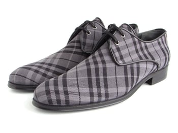 Paul Parkman ''6078-GRAY" Grey / Black Genuine Plaid Canvas Derby Shoes.