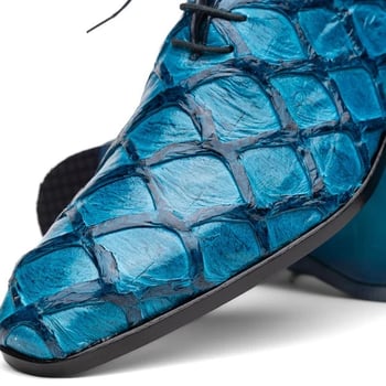 Marco Di Milano "Criss" Caribbean Blue Fully Wrapped Genuine Pirarucu Dress Shoes