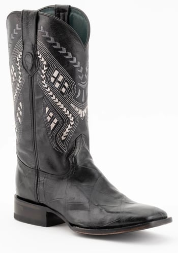 Ferrini "Jesse" Black Alligator Print Leather Square Toe Cowboy Boots 43593-04