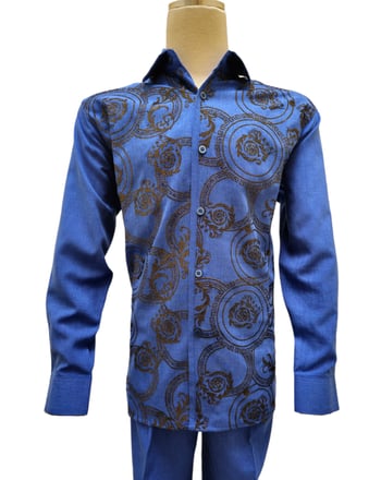 Pronti Royal Blue / Black / Metallic Gold Velvet Trim Long Sleeve Outfit SP6707