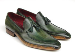 Paul Parkman 082 Green Genuine Leather Side Handsewn Tassel Loafer Shoes