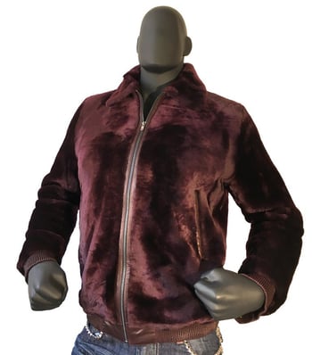 G-Gator Burgundy Genuine Sheepskin Bomber Jacket 450.