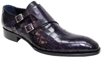 Duca Di Matiste "Vergato" Purple Genuine Calfskin Alligator Print Double Monk Strap Loafer Shoes.