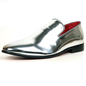 Fiesso Silver Patent Slip On Leafer FI7548.