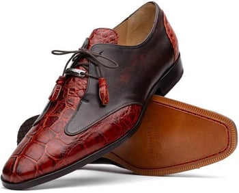 Marco Di Milano ''Anzio'' Cognac Genuine Alligator and Calfskin Dress Shoes