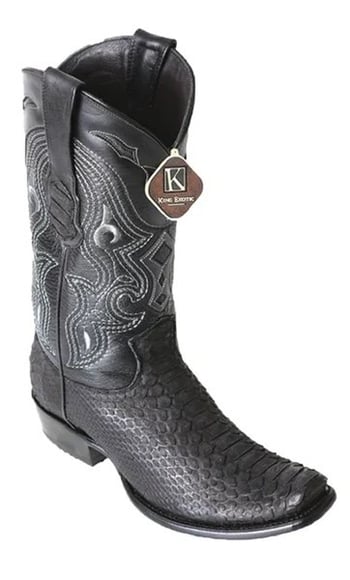 King Exotic Black Suede Genuine Python Skin Dubai Square Toe Cowboy Boots 479N5705