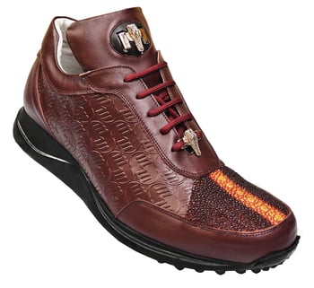 Mauri 8741 "Highway" Burgundy Genuine Stingray And Mauri Embossed Nappa Leather Casual Sneakers With Silver Alligator Head