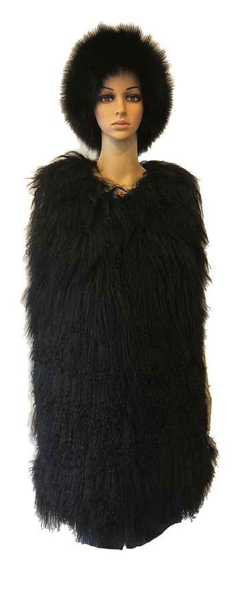 Winter Fur Ladies Black Genuine Tibet Lamb 3/4 Vest W15V14BK .