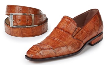 Mauri "Amber" 4673 Cognac Genuine Baby Crocodile With Heel Covered Crocodile Shoes