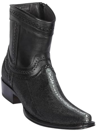 Los Altos Black Genuine Stingray Rowstone European Square Toe Low Shaftt Cowboy Boots 76B1105