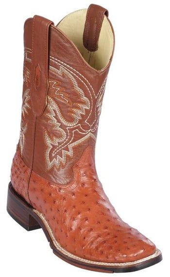 Los Altos Cognac Ostrich Caiman Wide Square Toe Cowboy Boots 8260303